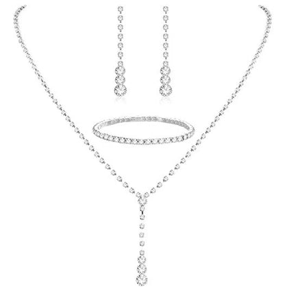 Fashion Claw Chain Rhinestone Zircon Angel Tear Drop Necklace Earrings Bridal Jewelry Set