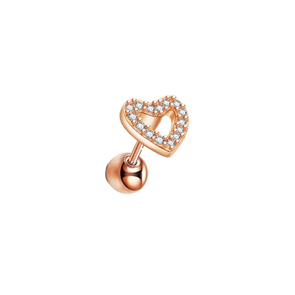 Simple Style Heart Shape Stainless Steel Hollow Out Zircon Lip Stud Ear Studs 1 Piece