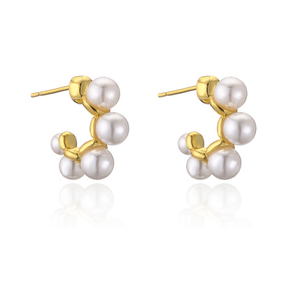 1 Pair Fashion C Shape Gold Plated Copper Artificial Pearls Gold Plated Ear Studs