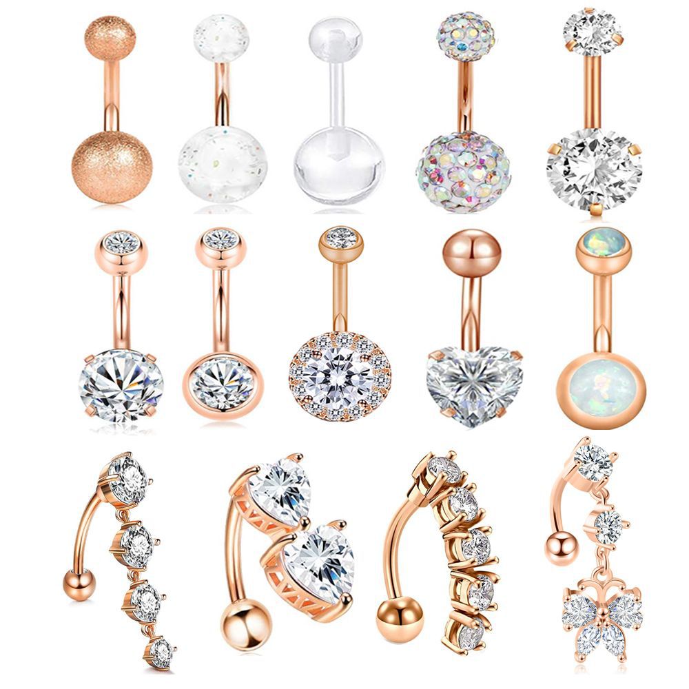 Fashion Solid Color Stainless Steel Inlay Artificial Gemstones Belly Ring