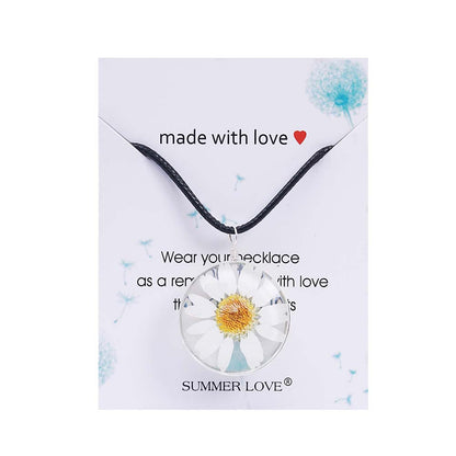 Simple Style Flower Glass Leather Rope Women's Pendant Necklace 1 Piece