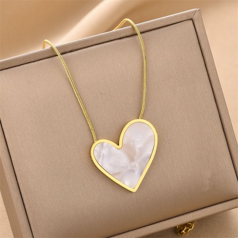 Wholesale Simple Style Heart Shape Titanium Steel Inlay Glass Earrings Necklace