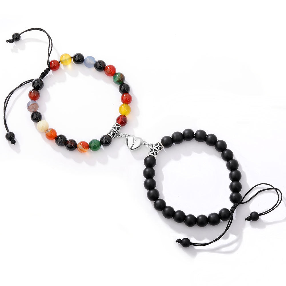 Fashion Round Stainless Steel Alloy Natural Stone Beaded Bracelets