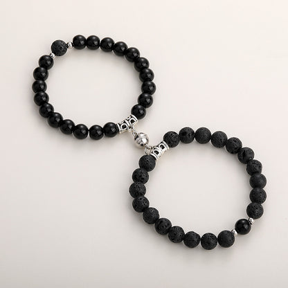 Fashion Round Stainless Steel Alloy Natural Stone Beaded Bracelets