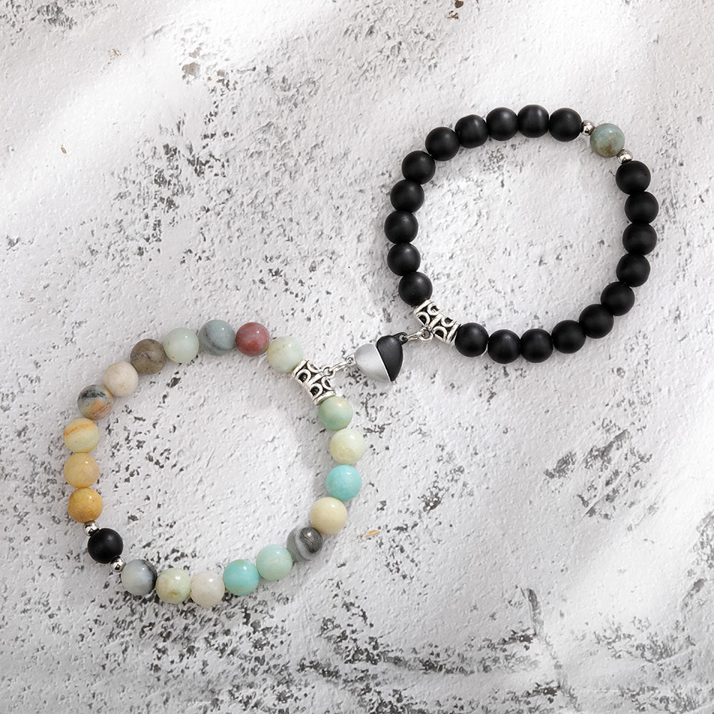 Fashion Round Stainless Steel Alloy Natural Stone Beaded Bracelets