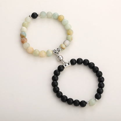 Fashion Round Stainless Steel Alloy Natural Stone Beaded Bracelets