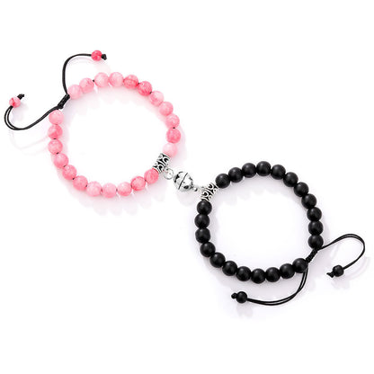 Fashion Round Stainless Steel Alloy Natural Stone Beaded Bracelets