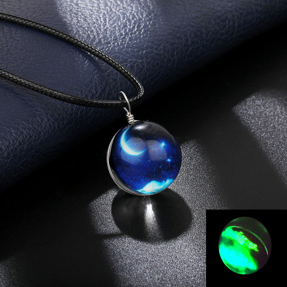 Simple Style Starry Sky Glass Leather Rope Luminous Unisex Pendant Necklace 1 Piece