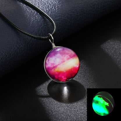 Simple Style Starry Sky Glass Leather Rope Luminous Unisex Pendant Necklace 1 Piece