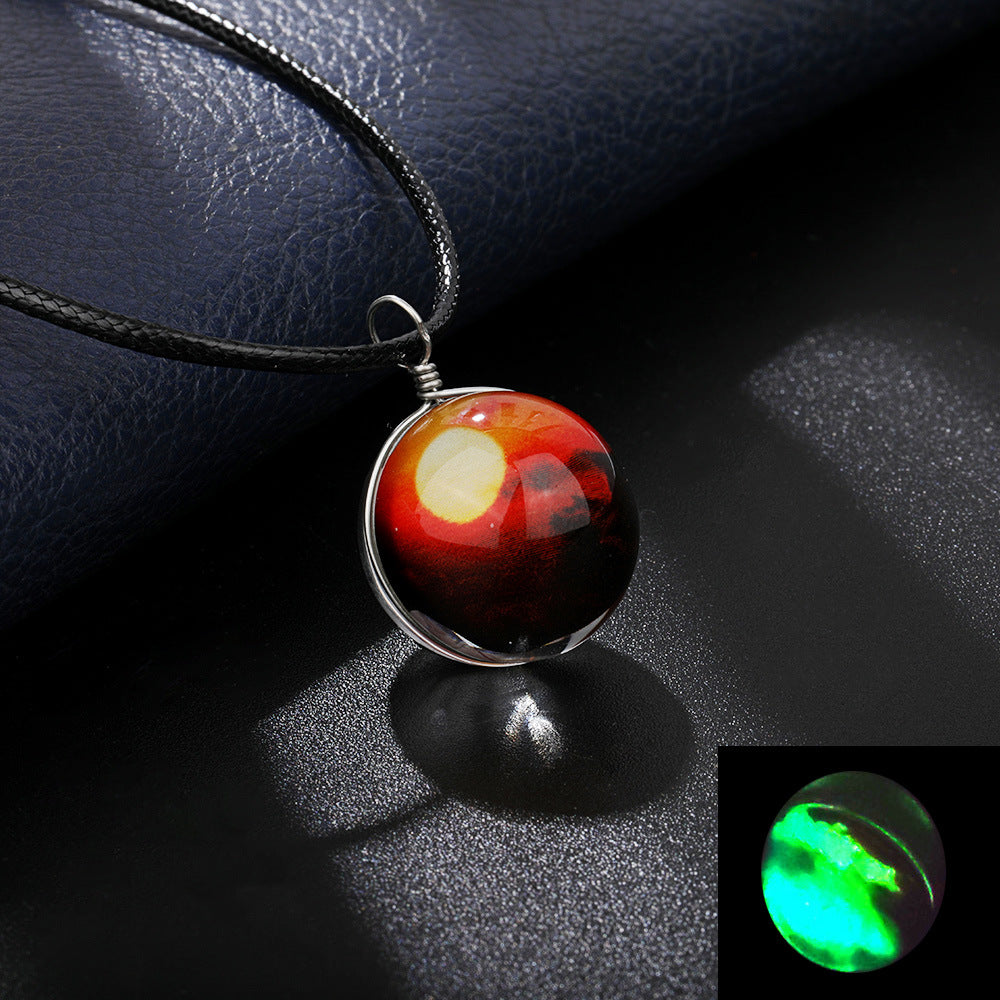 Simple Style Starry Sky Glass Leather Rope Luminous Unisex Pendant Necklace 1 Piece