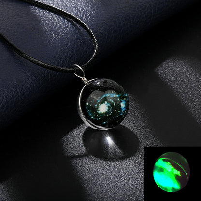 Simple Style Starry Sky Glass Leather Rope Luminous Unisex Pendant Necklace 1 Piece