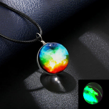 Simple Style Starry Sky Glass Leather Rope Luminous Unisex Pendant Necklace 1 Piece