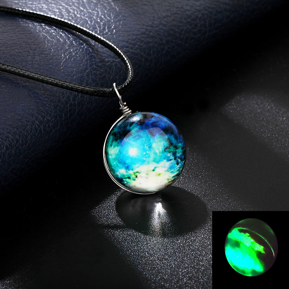 Simple Style Starry Sky Glass Leather Rope Luminous Unisex Pendant Necklace 1 Piece