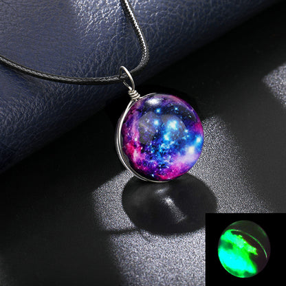 Simple Style Starry Sky Glass Leather Rope Luminous Unisex Pendant Necklace 1 Piece