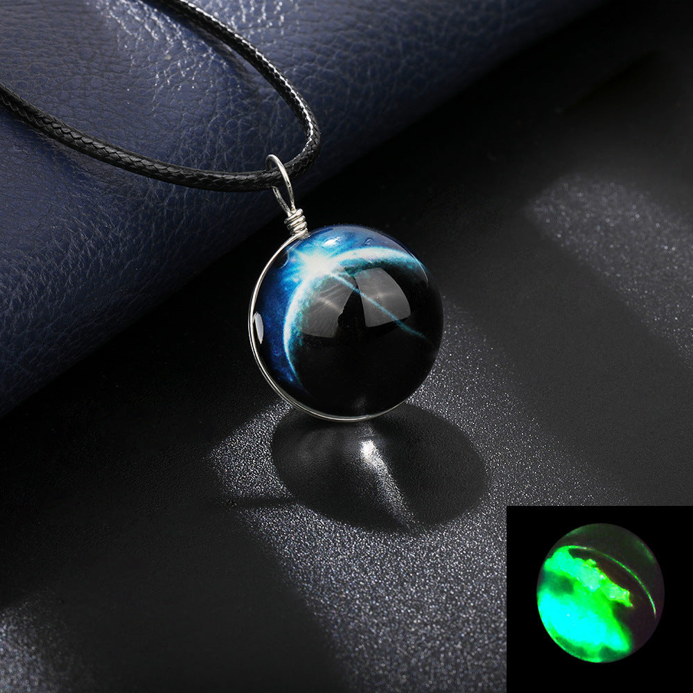 Simple Style Starry Sky Glass Leather Rope Luminous Unisex Pendant Necklace 1 Piece