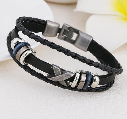 Simple Style Eye Pu Leather Alloy Natural Stone Beaded Layered Unisex Bracelets 1 Piece