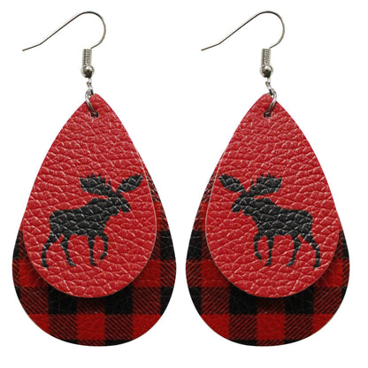 1 Pair Cute Santa Claus Snowman Elk Pu Leather Drop Earrings