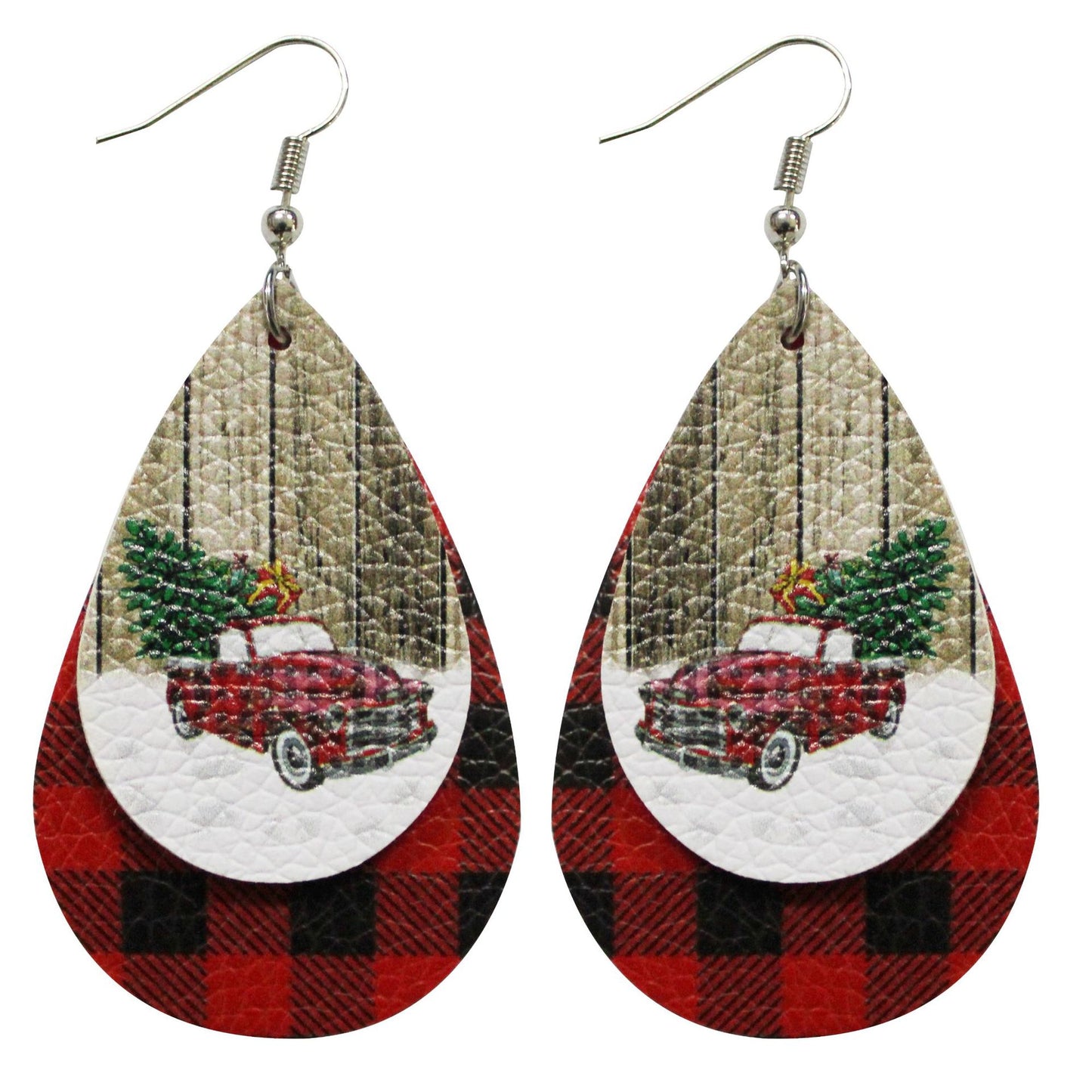 1 Pair Cute Santa Claus Snowman Elk Pu Leather Drop Earrings