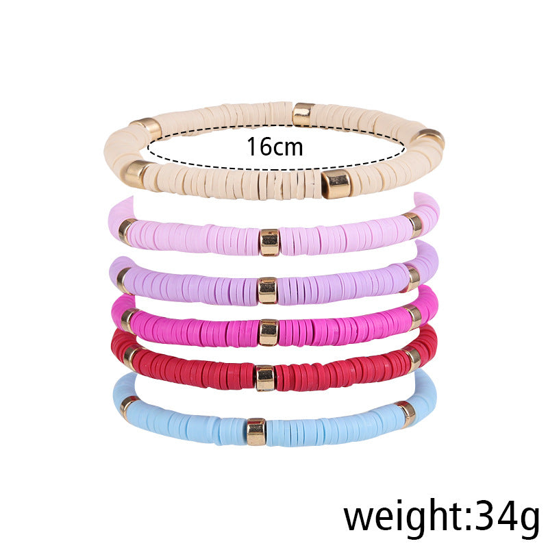 Simple Style Color Block Soft Clay Knitting Women's Bracelets 6 Pieces