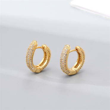Simple Style Irregular Gold Plated Enamel Artificial Pearls Zircon Women's Hoop Earrings 1 Pair