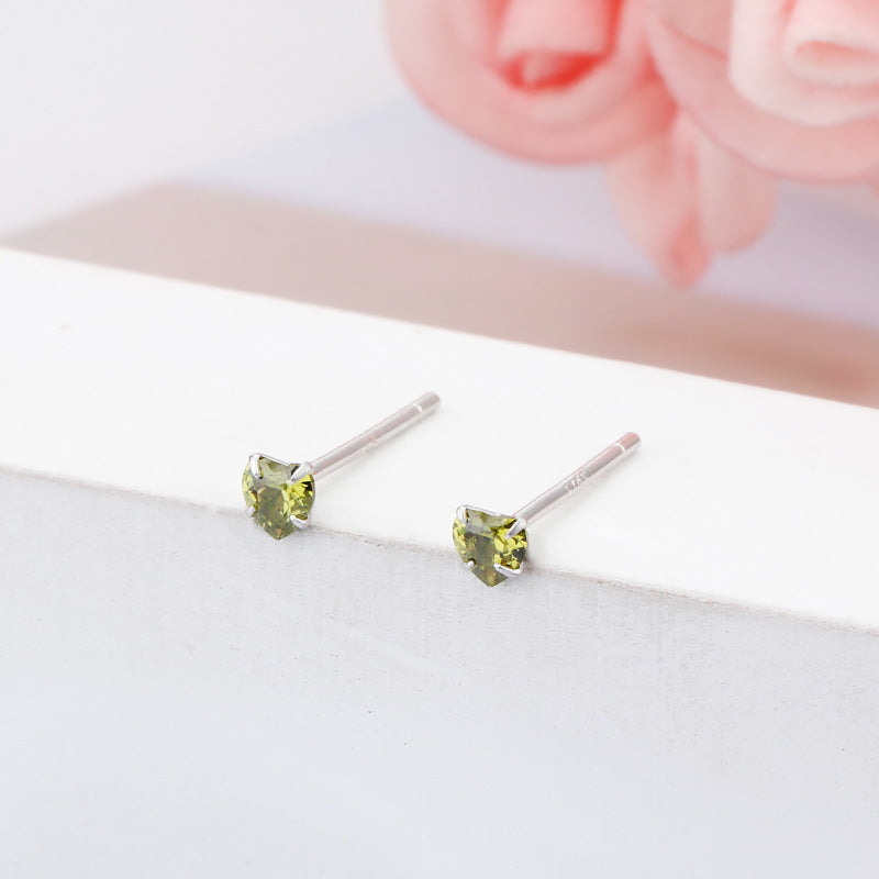 Simple Style Heart Shape Sterling Silver Inlay Zircon Ear Studs 1 Pair