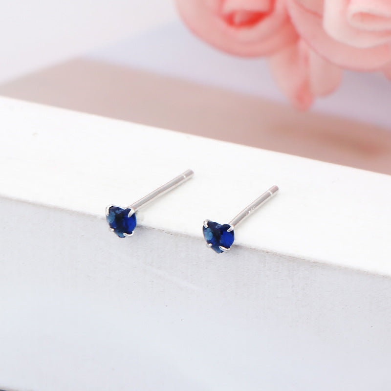 Simple Style Heart Shape Sterling Silver Inlay Zircon Ear Studs 1 Pair