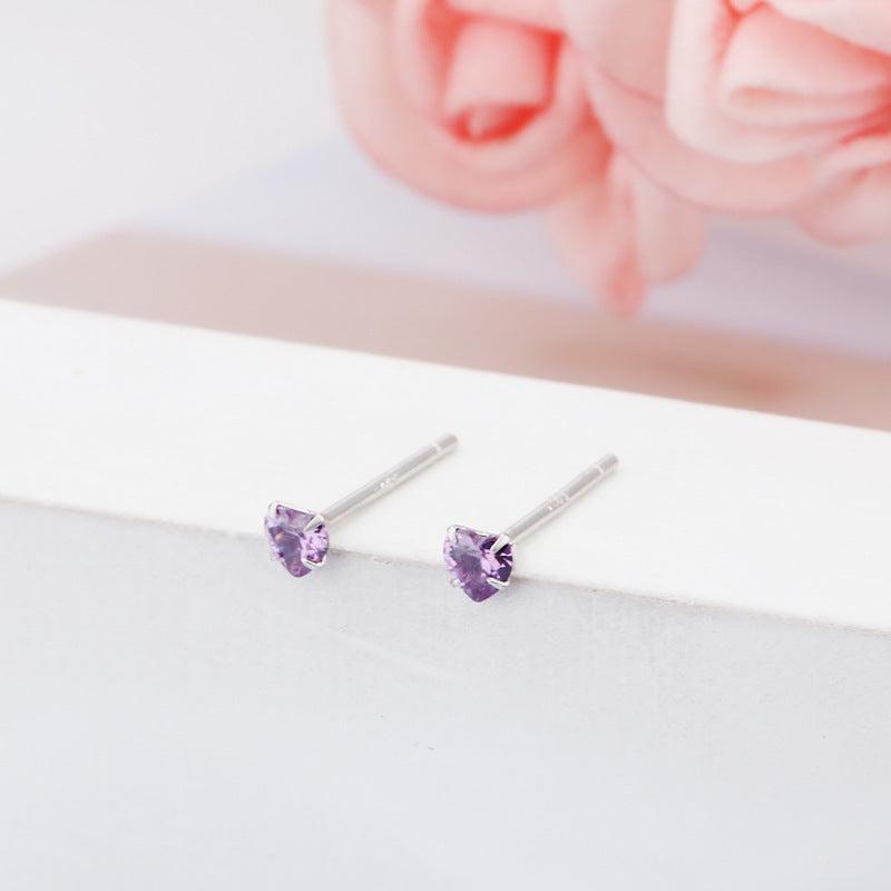 Simple Style Heart Shape Sterling Silver Inlay Zircon Ear Studs 1 Pair