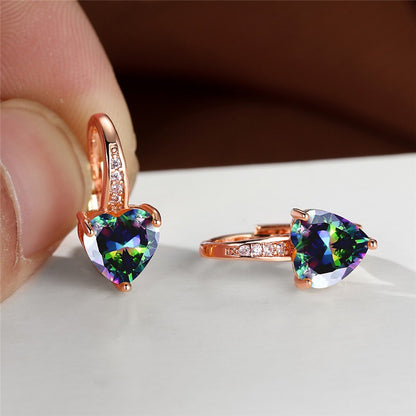 Fashion Heart Shape Copper Plating Inlay Zircon Hoop Earrings 1 Pair