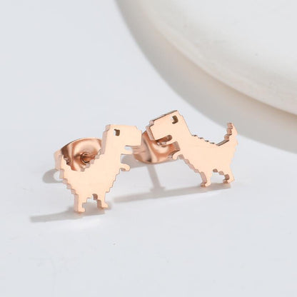 1 Pair Fashion Dog Dinosaur Giraffe Titanium Steel Ear Studs