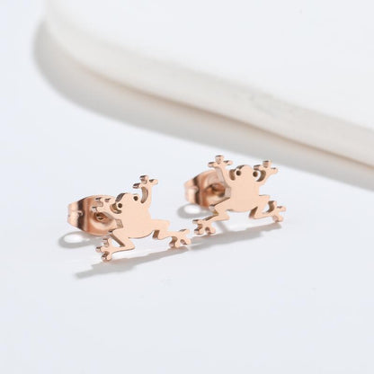 Fashion Frog Stainless Steel Plating Ear Studs 1 Pair