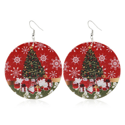 Cartoon Style Santa Claus Wood Printing Women's Drop Earrings 1 Pair