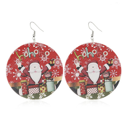 Cartoon Style Santa Claus Wood Printing Women's Drop Earrings 1 Pair