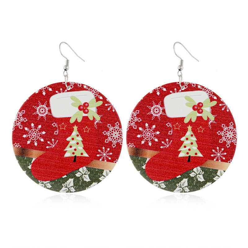 Cartoon Style Santa Claus Wood Printing Women's Drop Earrings 1 Pair