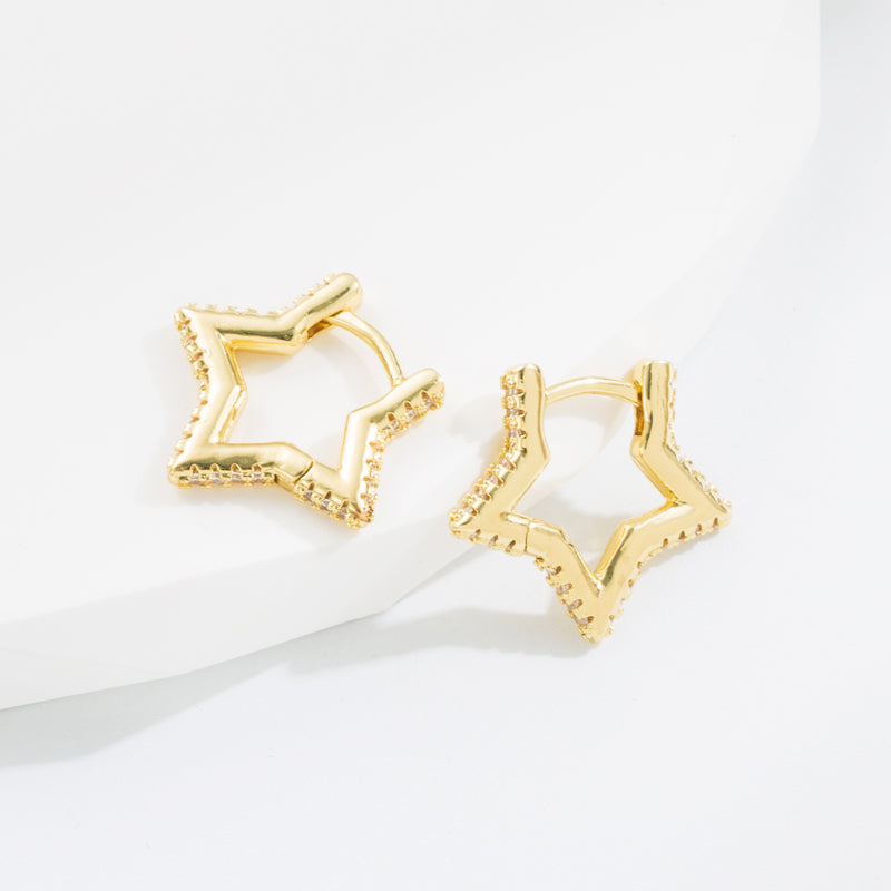 Simple Style Star Copper Gold Plated Zircon Hoop Earrings 1 Pair