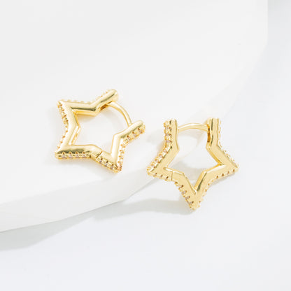 Simple Style Star Copper Gold Plated Zircon Hoop Earrings 1 Pair