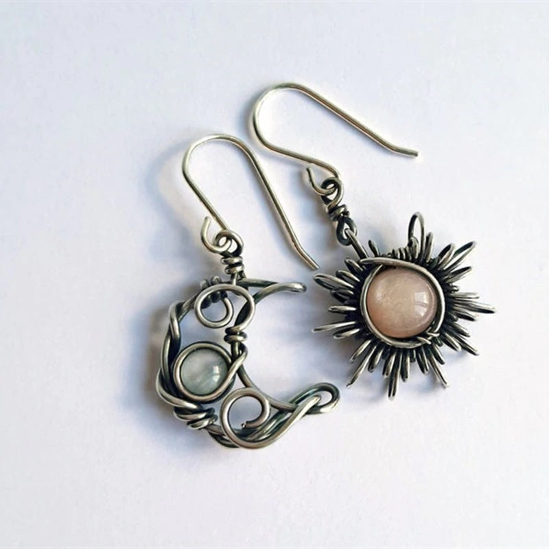 Wholesale Jewelry Bohemian Sun Moon Alloy Moonstone Plating Inlay Drop Earrings