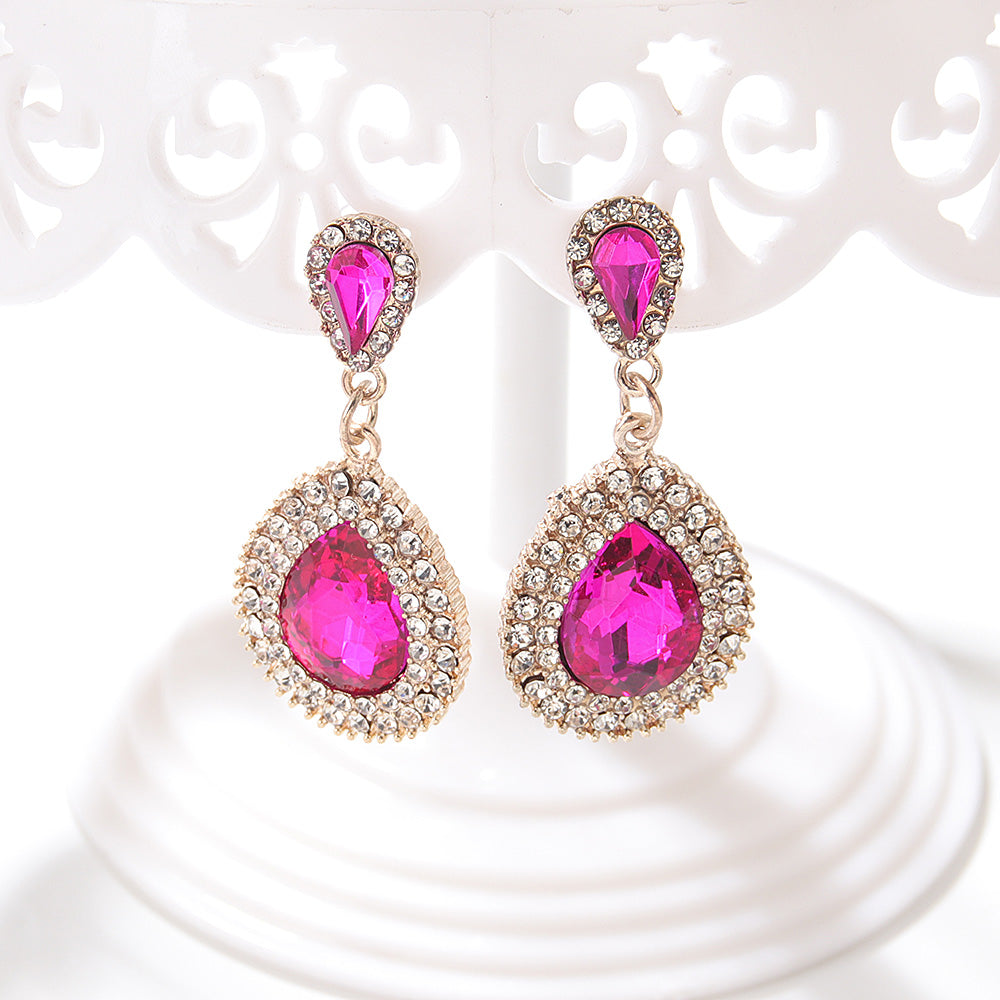 Fashion Water Droplets Flower Alloy Inlay Rhinestones Women's Drop Earrings 1 Pair