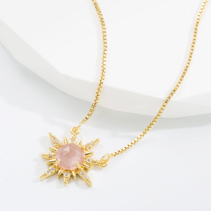 Fashion Sun Copper Gold Plated Zircon Pendant Necklace 1 Piece