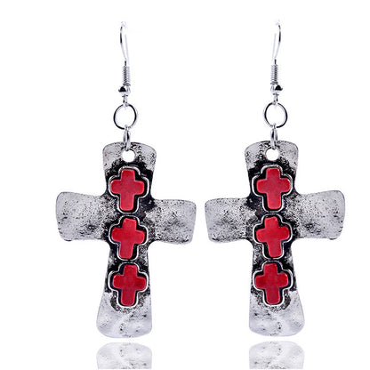 Retro Cross Alloy Inlay Turquoise Women's Earrings 1 Pair