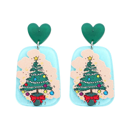 Fashion Christmas Tree Santa Claus Plastic Printing Women's Drop Earrings 1 Pair