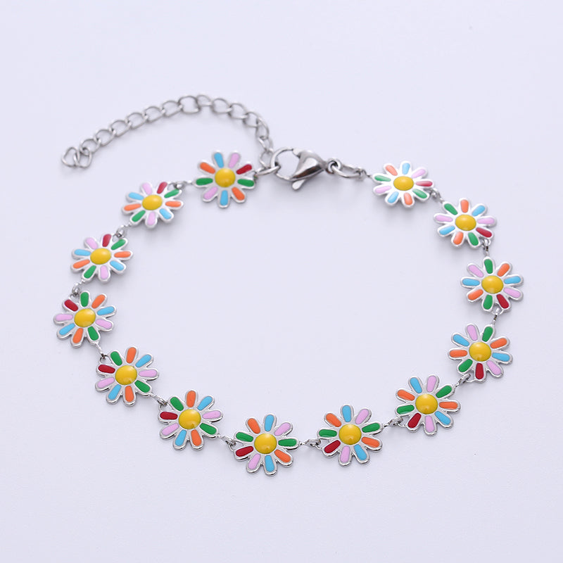 Bohemian Flower Stainless Steel Epoxy Bracelets