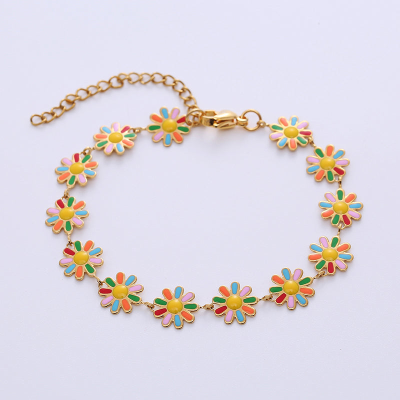 Bohemian Flower Stainless Steel Epoxy Bracelets