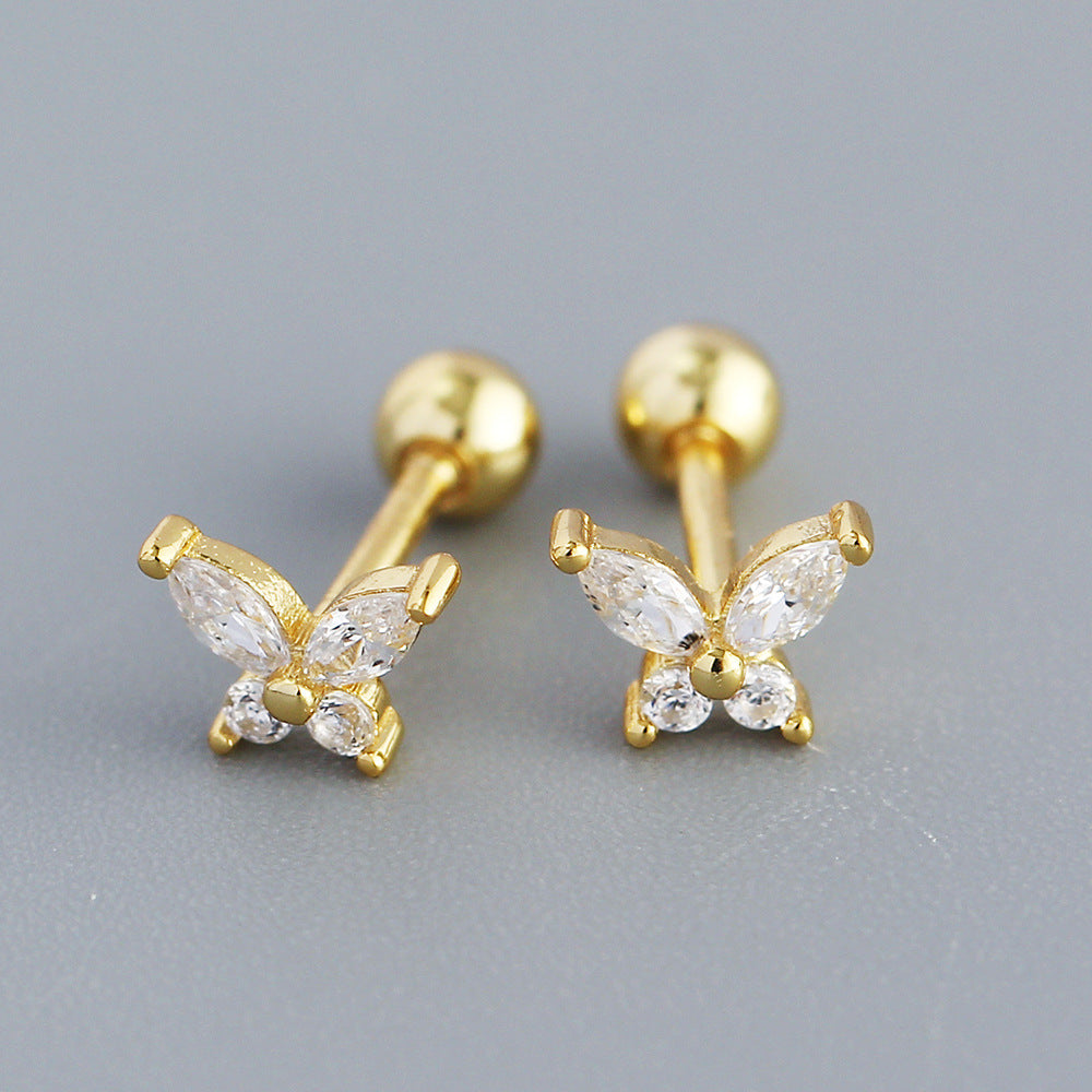 Fashion Butterfly Silver Inlay Zircon Ear Studs 1 Pair