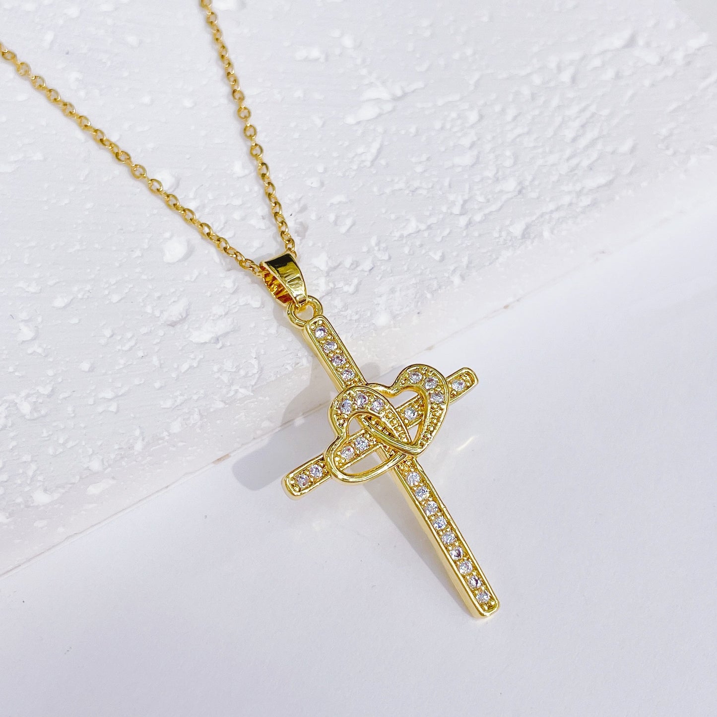 Fashion Cross Copper Inlay Zircon Pendant Necklace 1 Piece