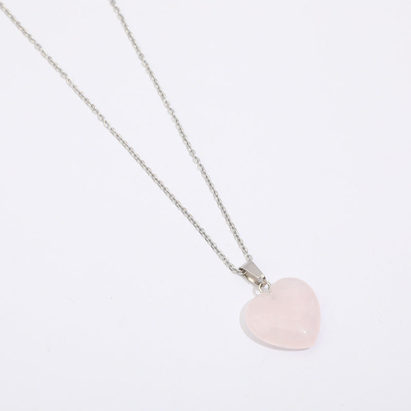 Fashion Heart Shape Stainless Steel Natural Stone Luminous Pendant Necklace 1 Piece