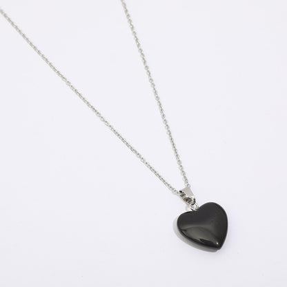 Fashion Heart Shape Stainless Steel Natural Stone Luminous Pendant Necklace 1 Piece