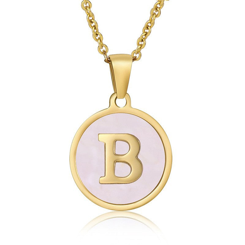 Fashion Round Letter Titanium Steel Pendant Necklace