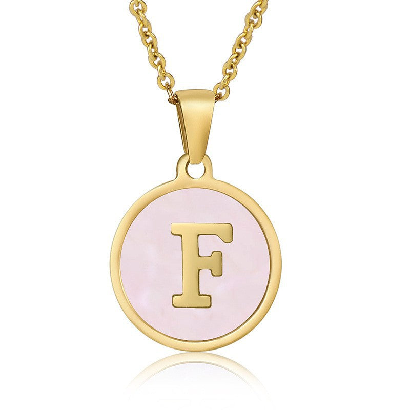 Fashion Round Letter Titanium Steel Pendant Necklace