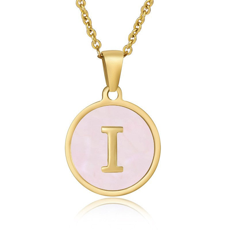 Fashion Round Letter Titanium Steel Pendant Necklace