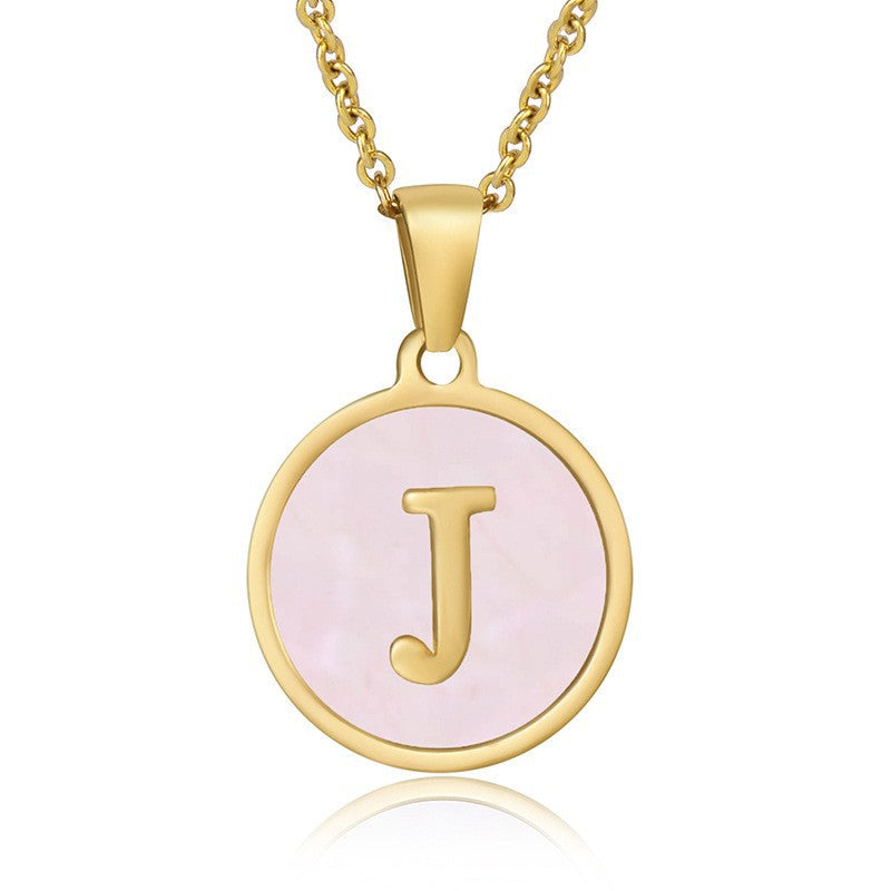 Fashion Round Letter Titanium Steel Pendant Necklace